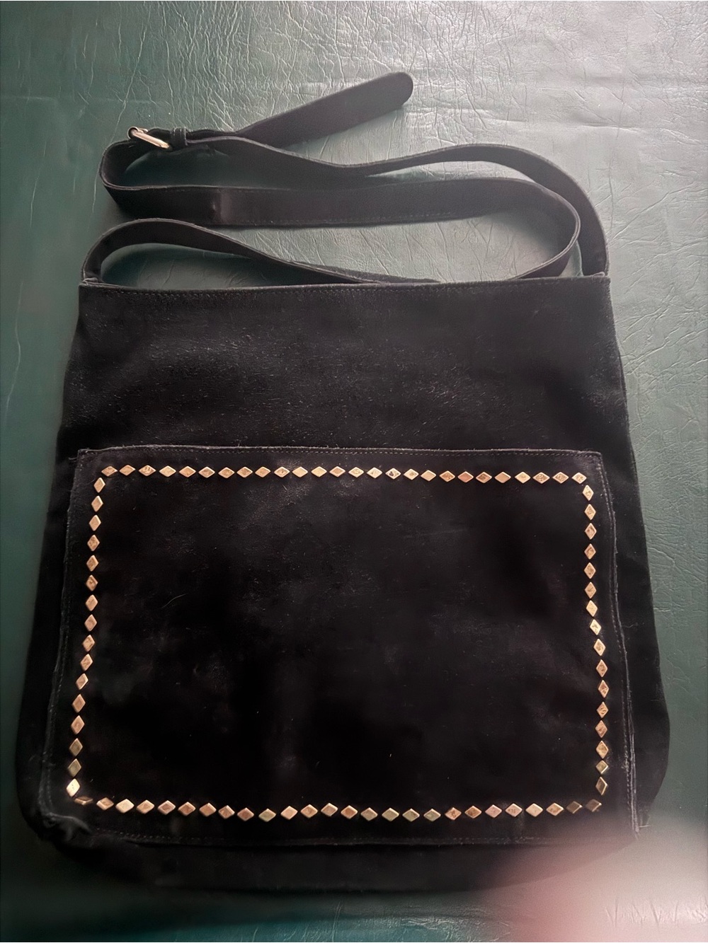 Steve Madden Black Suede Crossbody Bag with Gold Stud Trim